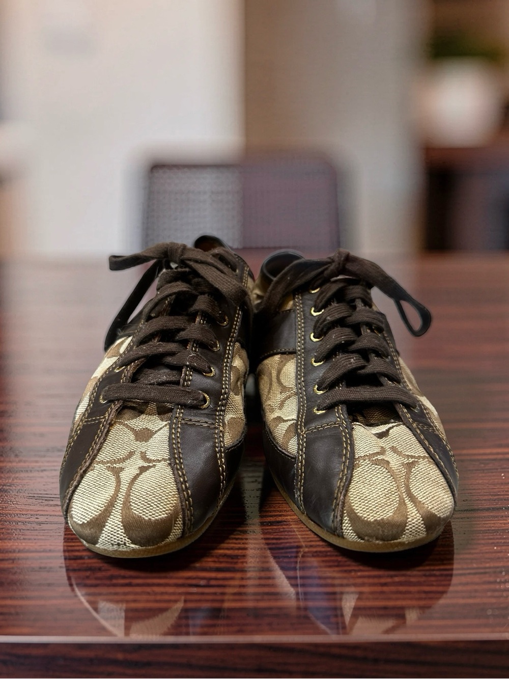 Coach Brown A1258 Signature Monogram Lace-Up Sneakers Sz 9B